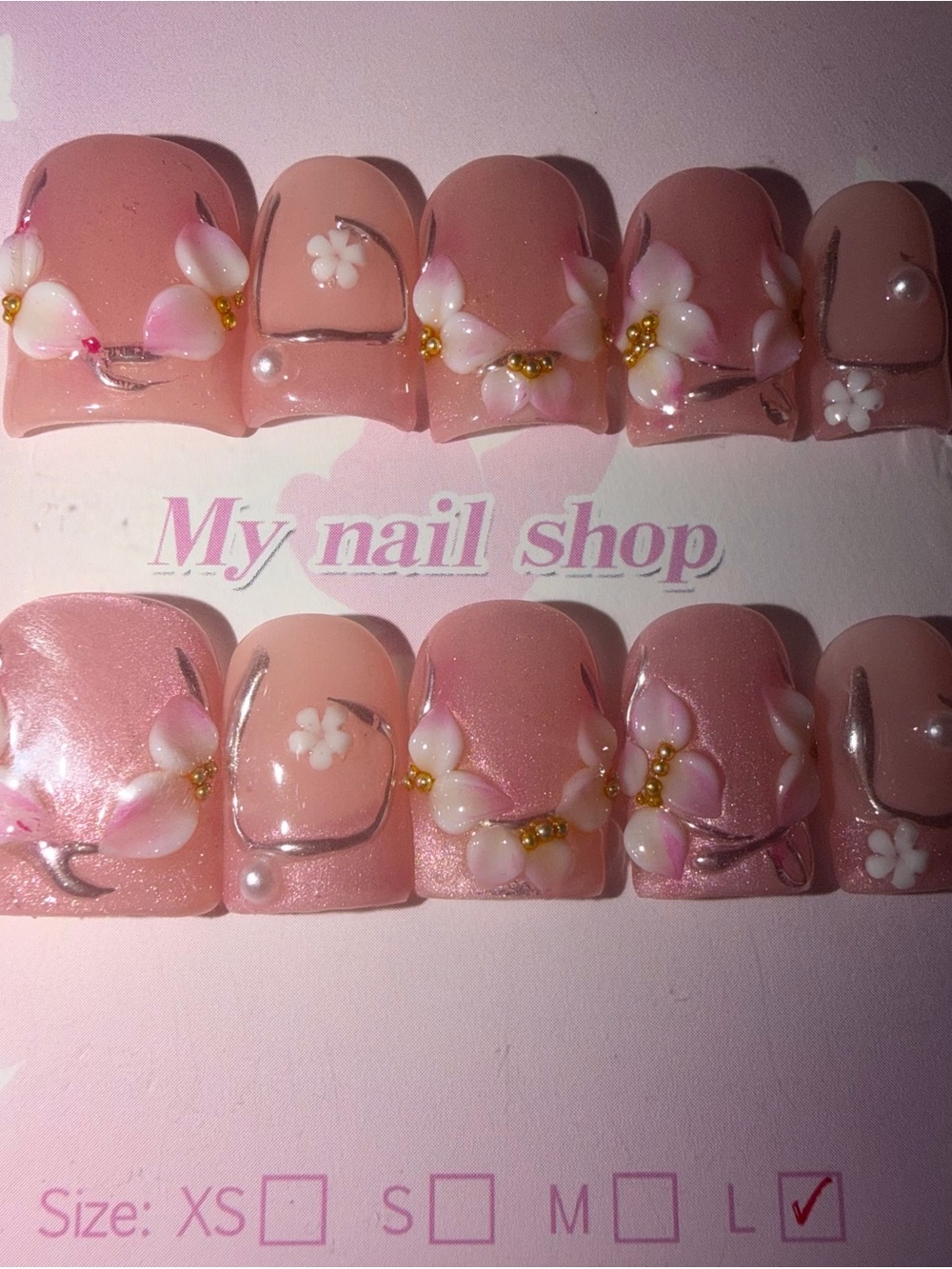 Pink Floral Press-On Nail Set by My Nail Shop